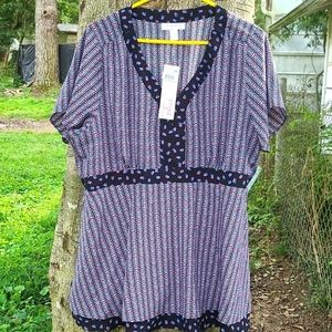 Motherhood maternity navy blue rose trim blouse